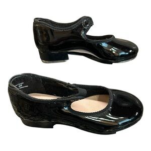 Capezio Girls Shuffle Tap Shoes – Size 10W – Black Leather – Pre-Loved